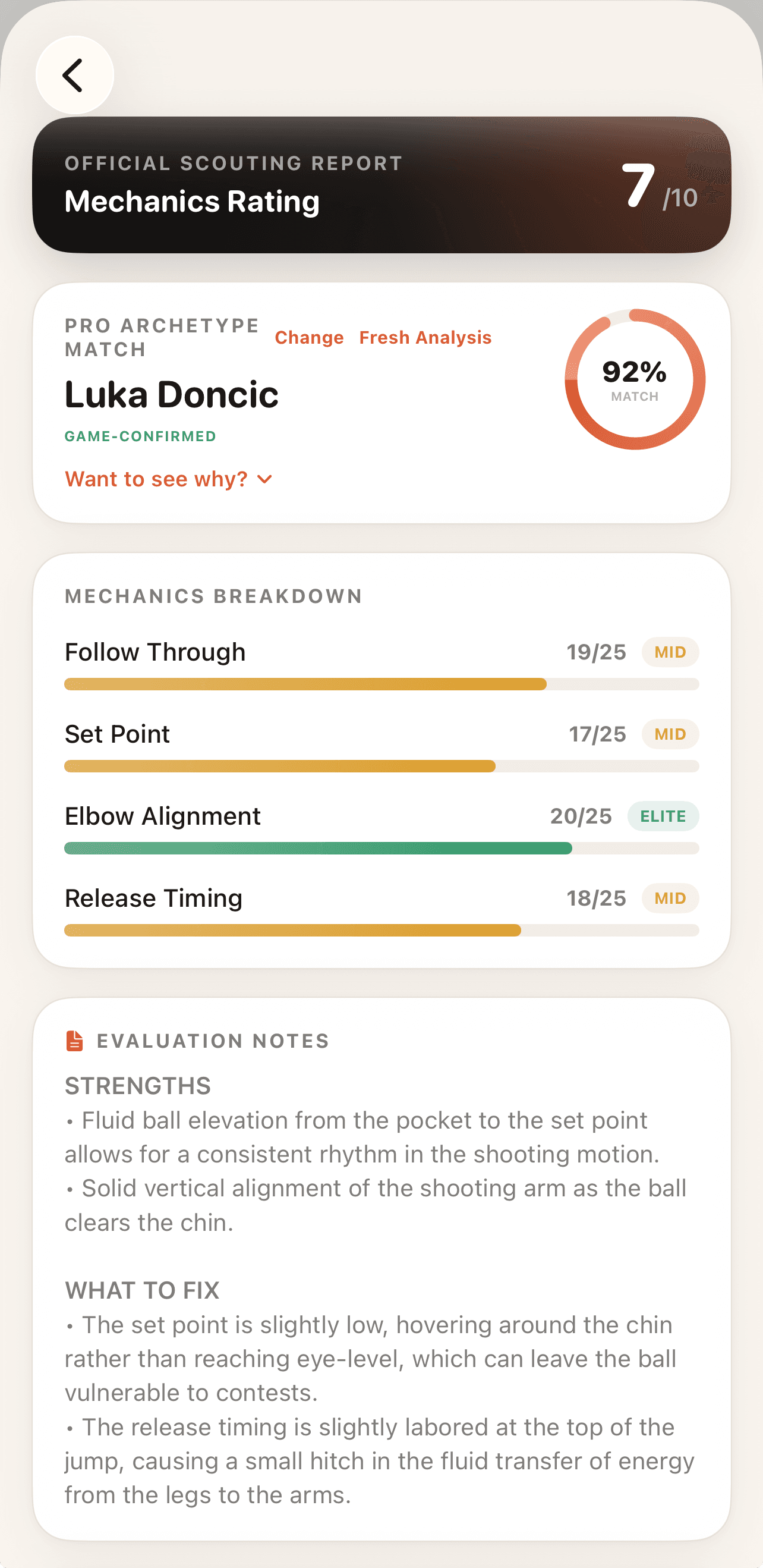 Scouting report screen